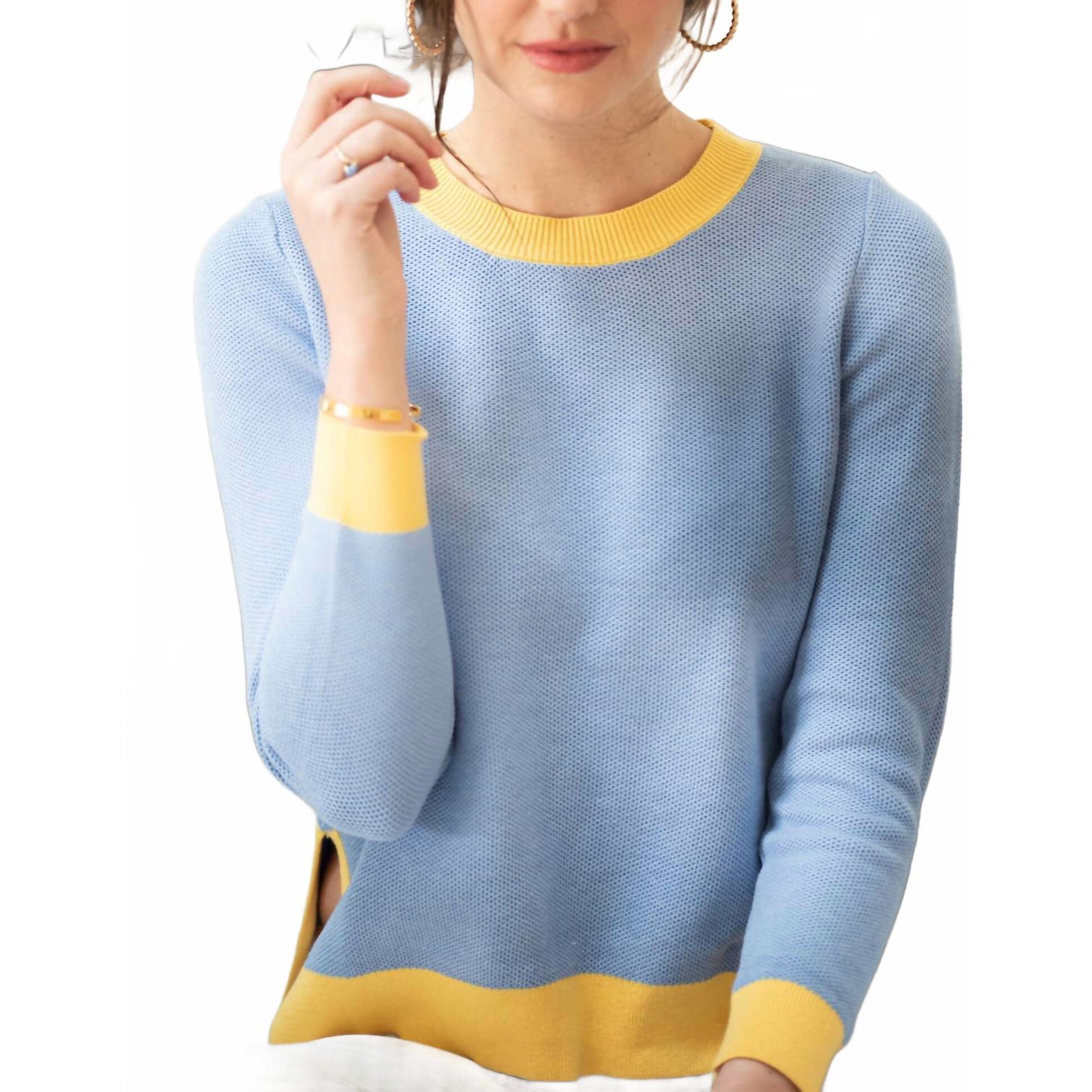 New Burgess Sweaters Bea Seed Stitch Sweater In Blueberry/Sunbeam